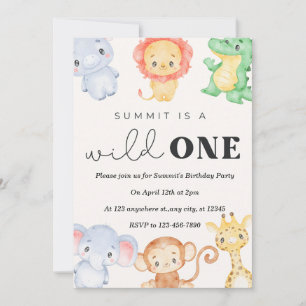 Wild One Safari Animals Birthday Party Invitation