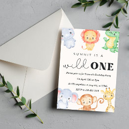 Wild One Safari Animals Birthday Party Invitation