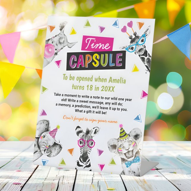 Wild One Safari Animals Birthday Time Capsule Sign (Creator Uploaded)