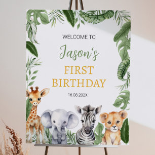 Wild One Safari Animals Birthday Welcome Sign