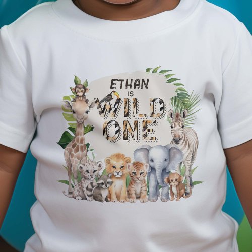 Wild one Safari Animals Boy 1st birthday Baby T_Shirt