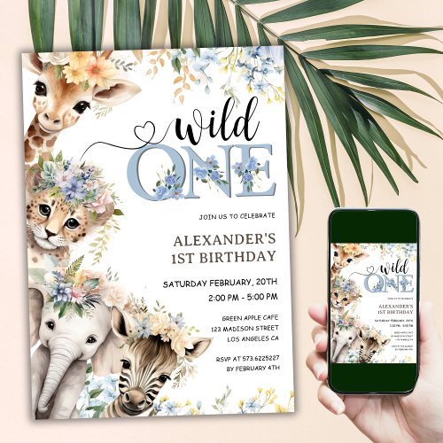 Wild One Safari Animals Boy 1st Birthday  Invitation