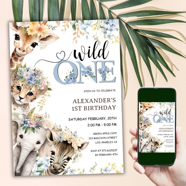 Wild One Safari Animals Boy 1st Birthday  Invitation (Creator Uploaded)