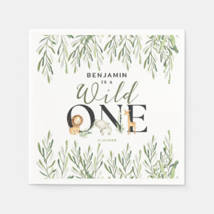 Wild One Safari Animals Boy 1st Birthday Party Napkins