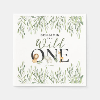 Wild One Safari Animals Boy 1st Birthday Party Napkins
