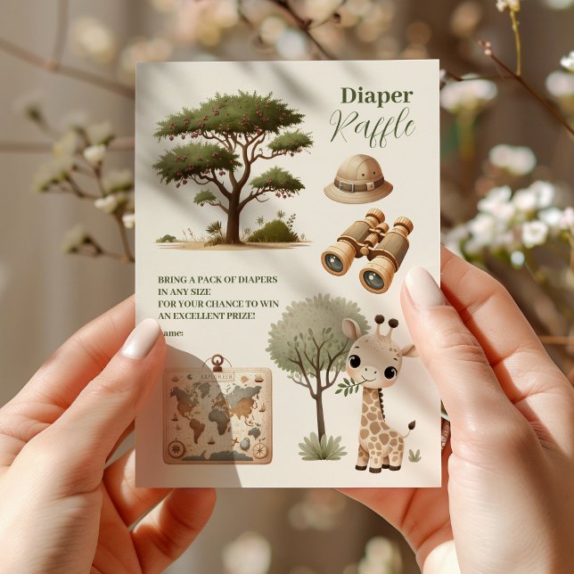 Wild One Safari Animals Boy Baby  Raffle Diapper Enclosure Card (Creator Uploaded)