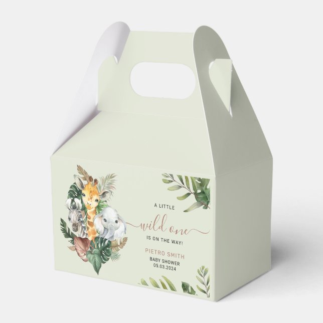 Wild One Safari Animals Boy Baby Shower  Favor Boxes (Front Side)
