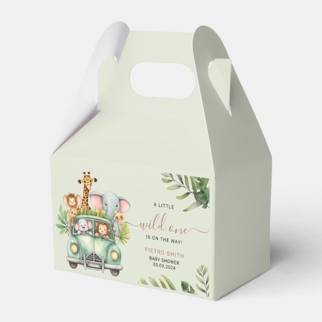 Wild One Safari Animals Boy Baby Shower  Favor Boxes (Front Side)