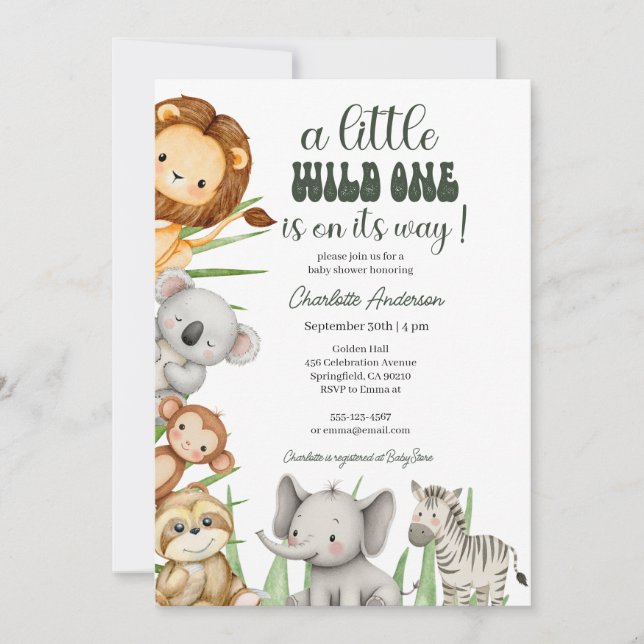 Wild One Safari Animals Boy Baby Shower Invitation (Front)