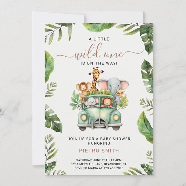 Wild One Safari Animals Boy Baby Shower  Invitation (Front)