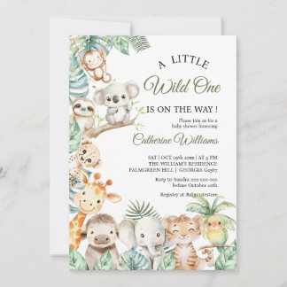 Wild One Safari Animals Boy Baby Shower Invitation