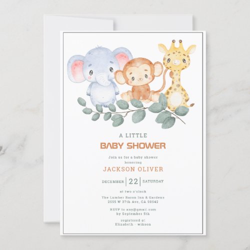 Wild One Safari Animals Boy Baby Shower Invitation