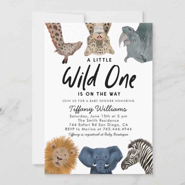 Wild One Safari Animals Boy Baby Shower Invitation