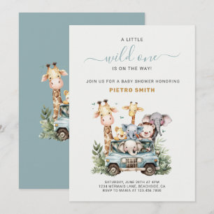 Wild One Safari Animals Boy Baby Shower  Invitation