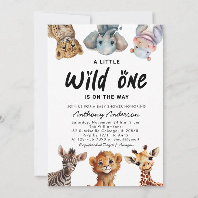 Wild One Safari Animals Boy Baby Shower Invitation (Front)