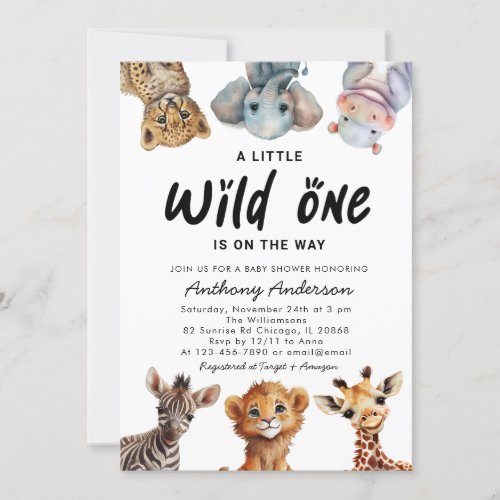 Wild One Safari Animals Boy Baby Shower Invitation