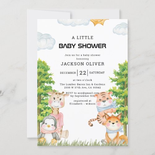 Wild One Safari Animals Boy Baby Shower Invitation