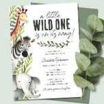 Wild One Safari Animals Boy Baby Shower Invitation<br><div class="desc">Welcome to the wild side with our Wild One Safari Animals Boy Baby Shower Invitation! If you're planning a safari-themed baby shower for a little boy, this invitation is perfect for you. Featuring playful illustrations of safari animals like an adorable elephant, zebra, and giraffe, against a backdrop of rustic green...</div>