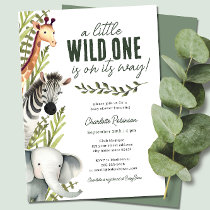 Wild One Safari Animals Boy Baby Shower Invitation