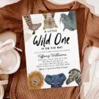 Wild One Safari Animals Boy Baby Shower Invitation