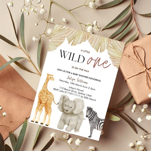 Wild One Safari Animals Boy Baby Shower Invitation