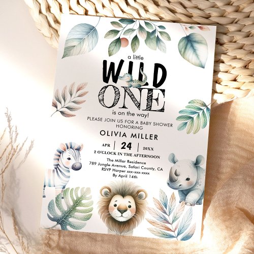 Wild One Safari Animals Boy Baby Shower  Invitation