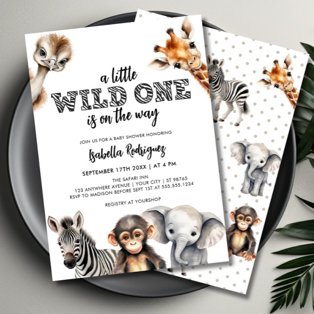 Wild One Safari Animals Boy Baby Shower Invitation (wild one  safari baby shower invite)