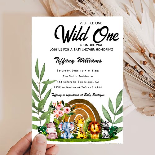 Wild One Safari Animals Boy Baby Shower Invitation