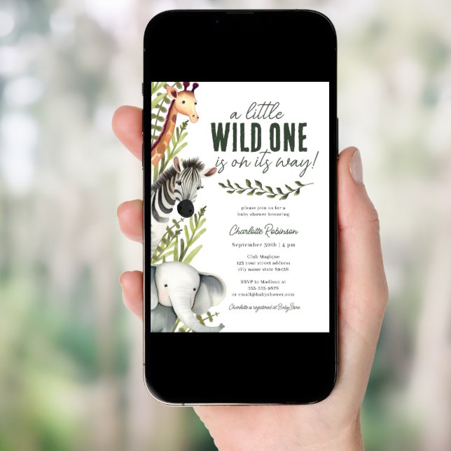 Wild One Safari Animals Boy Baby Shower Invitation (Front Digital)