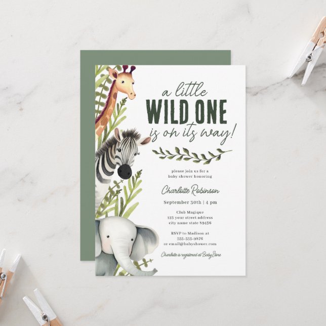 Wild One Safari Animals Boy Baby Shower Invitation Zazzle