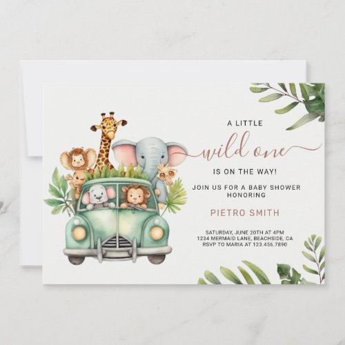 Wild One Safari Animals Boy Baby Shower  Invitation