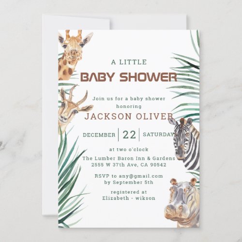 Wild One Safari Animals Boy Baby Shower Invitation