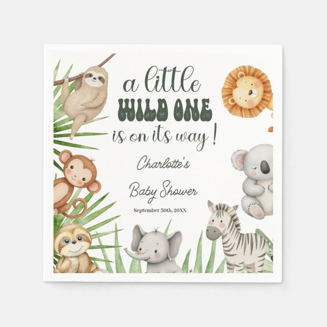 Wild One Safari Animals Boy Baby Shower Napkins (Front)
