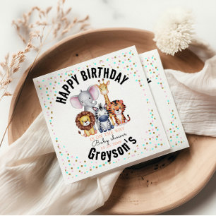 Wild One Safari Animals Boy Baby Shower  Napkins