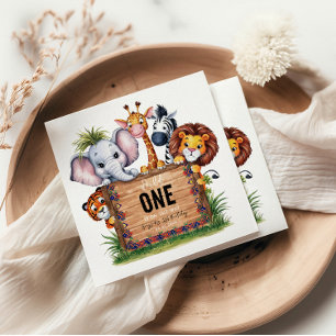 Wild One Safari Animals Boy Baby Shower Napkins