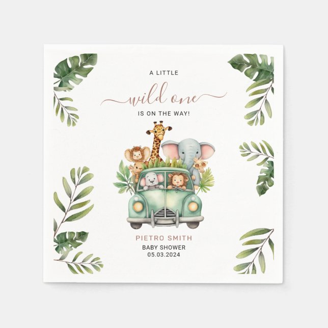 Wild One Safari Animals Boy Baby Shower  Napkins (Front)
