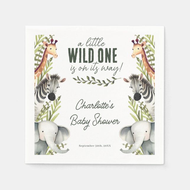 Wild One Safari Animals Boy Baby Shower Napkins (Front)