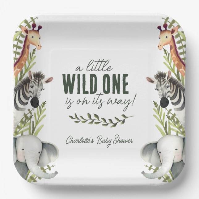 Wild One Safari Animals Boy Baby Shower Paper Plates (Front)