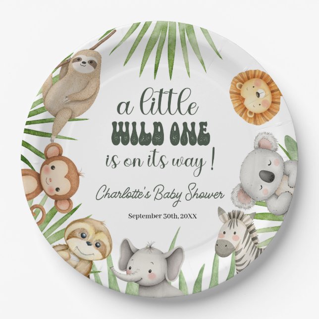 Wild One Safari Animals Boy Baby Shower Paper Plates (Front)