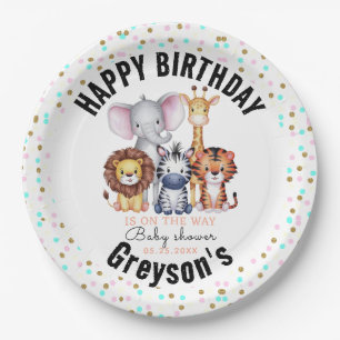 Wild One Safari Animals Boy Baby Shower  Paper Plates