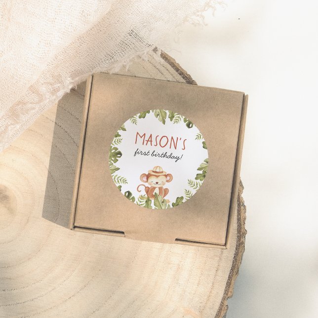 Wild One Safari Animals Boy Birthday Party Classic Round Sticker (Creator Uploaded)