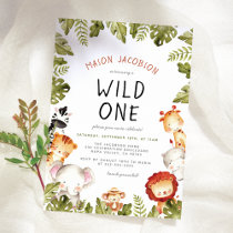 Wild One Safari Animals Boy Birthday Party Invitation