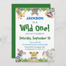 Wild One Safari Animals Boy First Birthday Invita