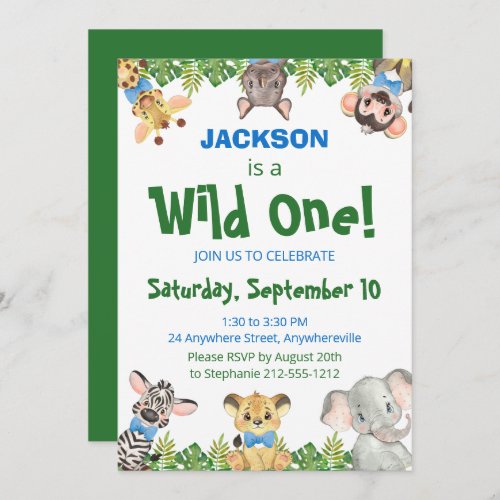 Wild One Safari Animals Boy First Birthday  Invita Invitation