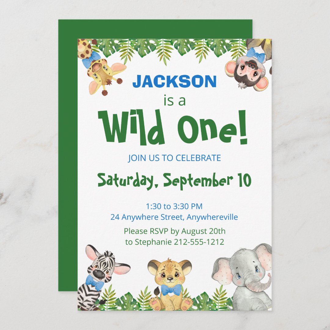 Wild One Safari Animals Boy First Birthday Invitation | Zazzle