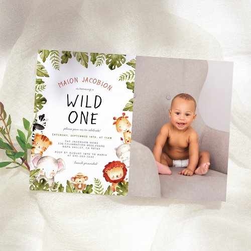 Wild One Safari Animals Boy Photo Birthday Party Invitation
