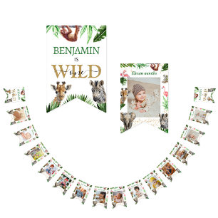 Wild One Safari Animals Boy's 1st Birthday Bunting Flags