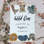 Wild One Safari Animals Boy's 1st Birthday Welcome Foam Board<br><div class="desc">Cute safari theme birthday party welcome sign featuring illustration of zoo animals (lion,  elephant,  rhino,  snow leopard,  zebra,  and giraffe). The text says "wild one." Perfect for a boy's 1st birthday party.</div>