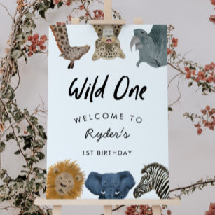 Wild One Safari Animals Boy's 1st Birthday Welcome Foam Board