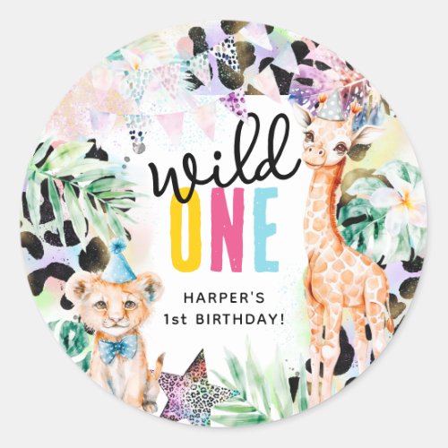 Wild ONE Safari Animals Cool 1st Birthday Classic Round Sticker